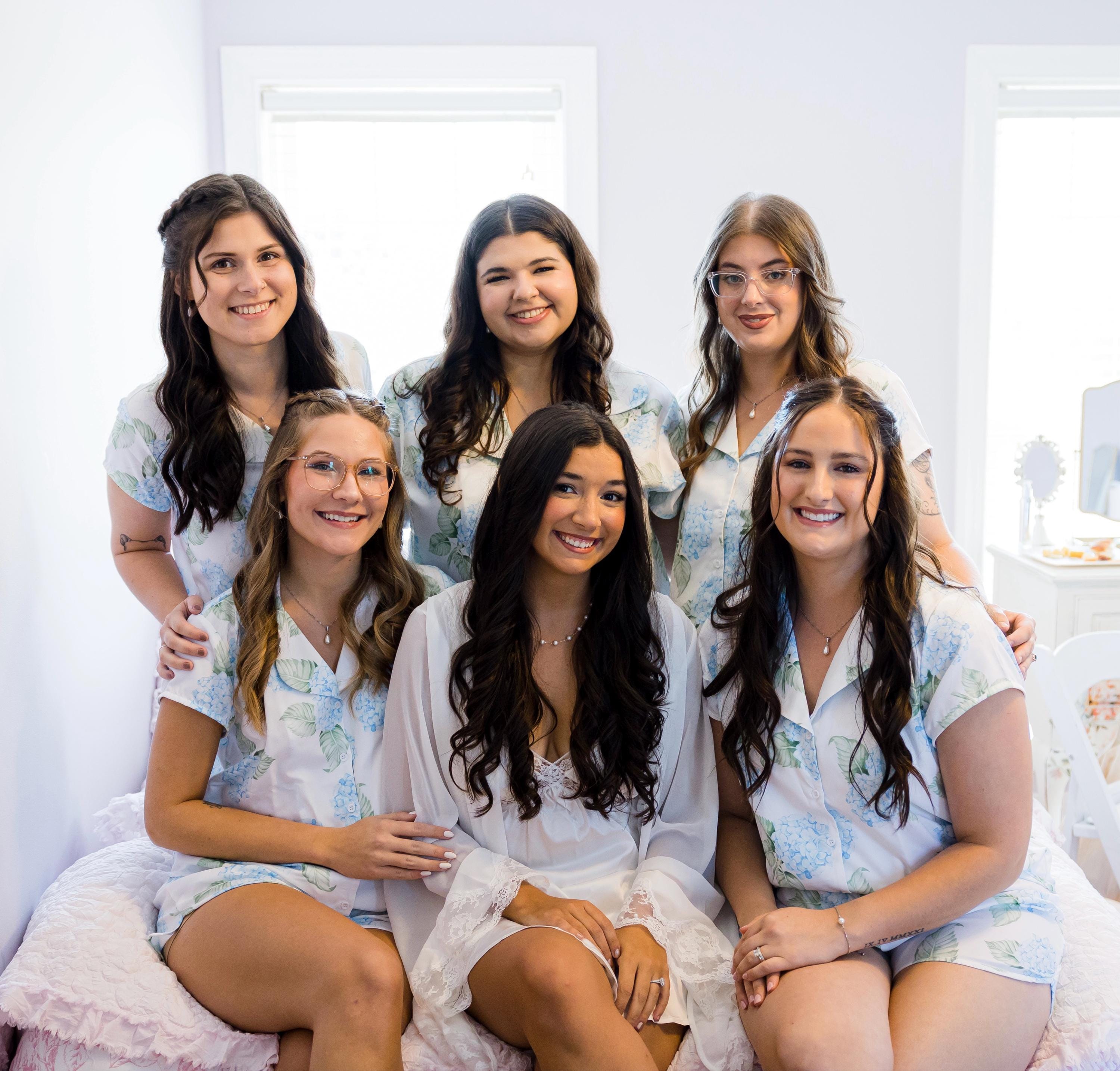 New Hydrangea PJs - Notched Collar Style Pj Sets in Blooming Hydrangeas Pattern - Bridesmaids Pjs