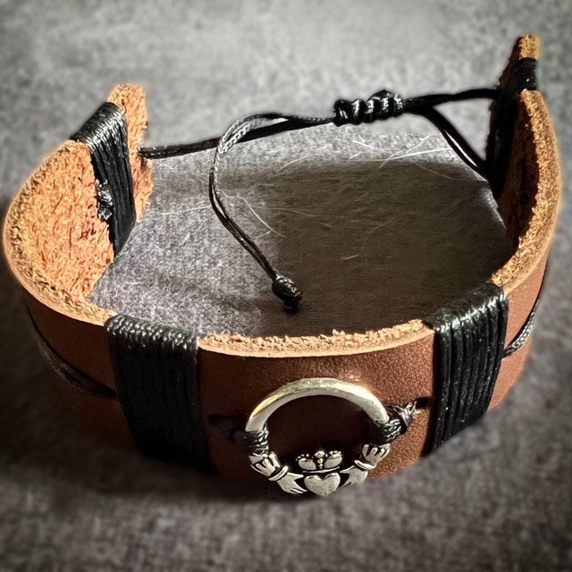 Mens leather cheap claddagh bracelet