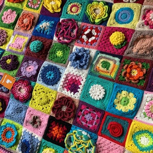 Crocheted Afghan Blanket, Crochet Afghan Throw Blanket, Flowers Blanket ...