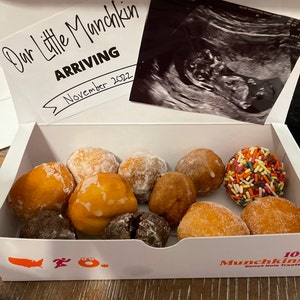 Donut Box Pregnancy Announcement Printable Sign Munchkin Baby Reveal We ...