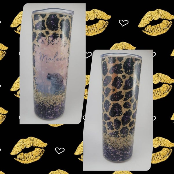 20 OZ Seamless Purple Glitter Leopard Photo Skinny Tumbler Design ...