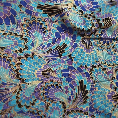Japanese Fabric 100% Cotton Fabric Peacock Feathers Printed Bronzing ...