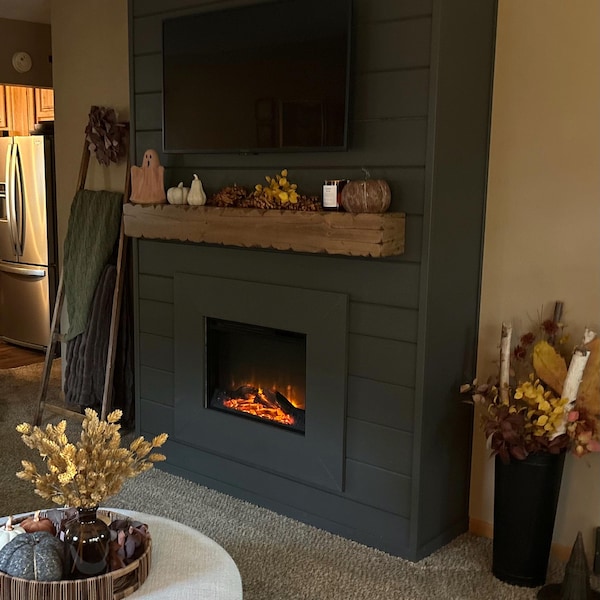 Distressed Fireplace Custom Distressed Fireplace Mantel, Hand Hewn Floating Shelf, Made to ...