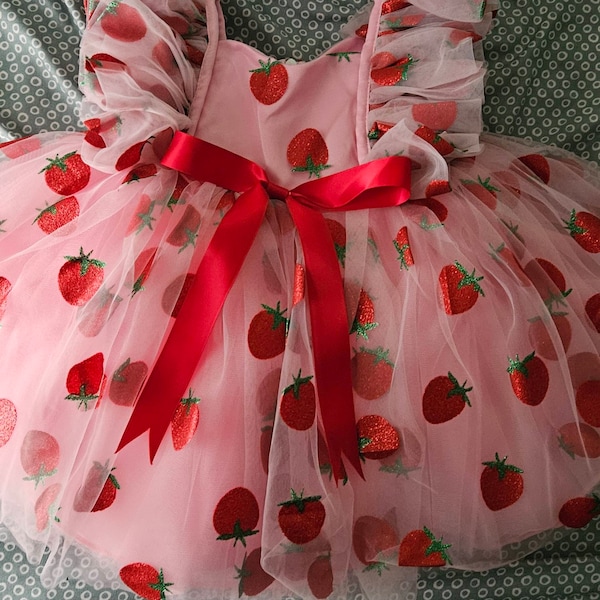 Baby Girls Strawberry Embroidered Gingham Dress Red White Sleeveless Summer Dress main image 1