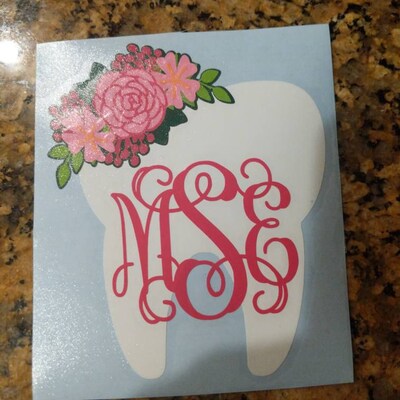 Floral Tooth Vinyl Decal Dentist Monogram Dental Hygienist Monogram ...