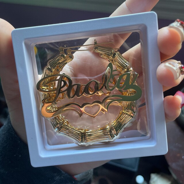 18k Gold Bamboo Custom Name Hoop Earrings,big Statement