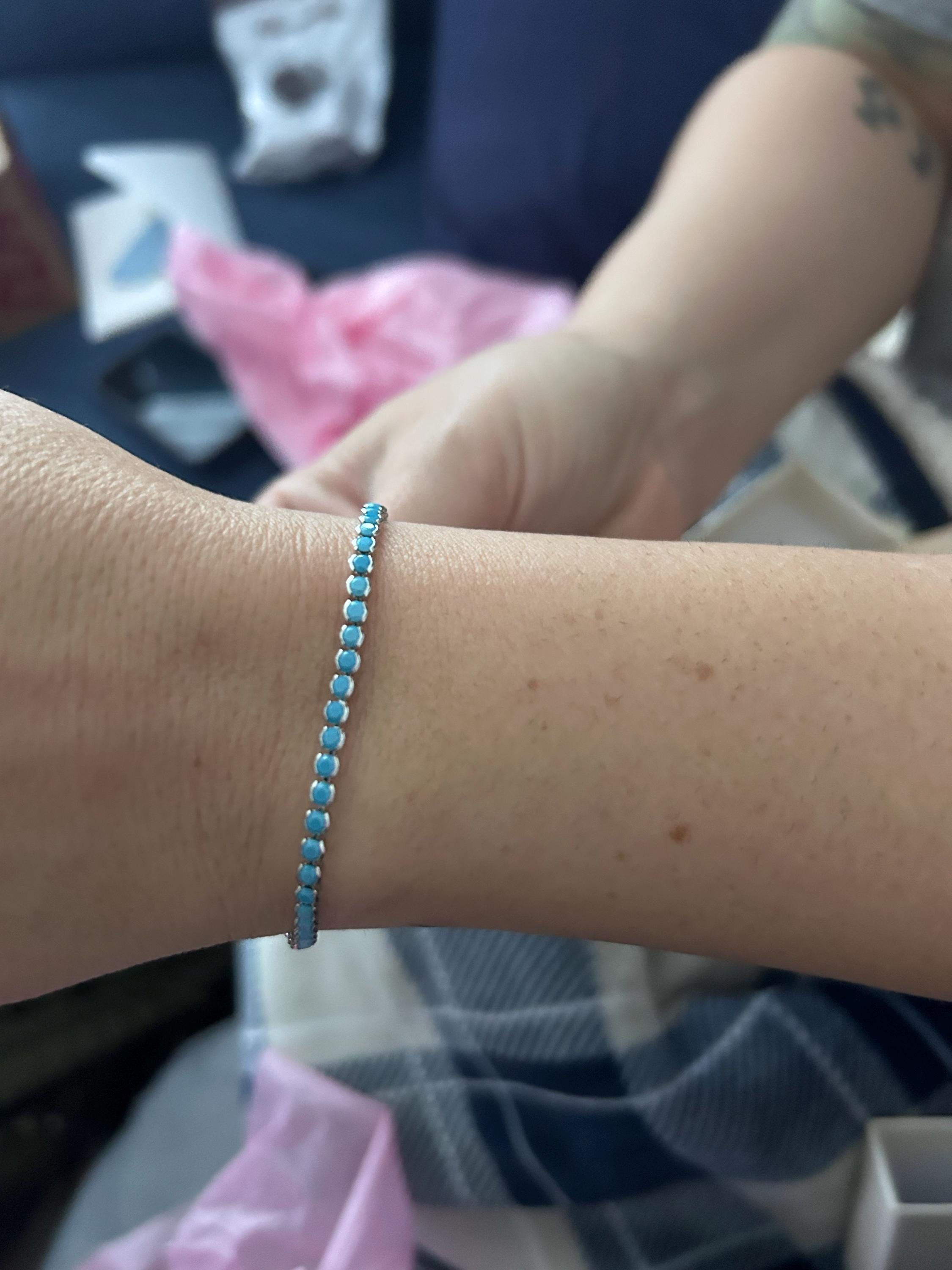 Turquoise Bracelet, Turquoise Tennis Bracelet, Dainty Bracelet, Turquoise Jewelry, Gift for Her, Minimalist Bracelet, Gold Tennis Bracelet