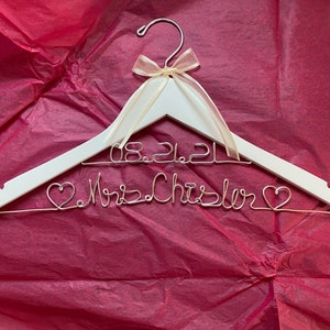 Sale Personalized Wedding Hanger Bridal Hanger Bride Hanger with Custom Date Double Line Wire Name Hanger Wedding Dress Hanger photo