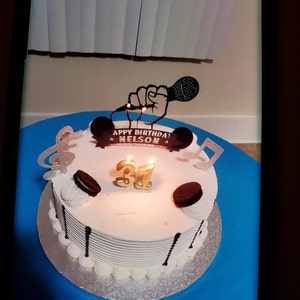 Personalized Microphone Karaoke With Name Birthday Cake 