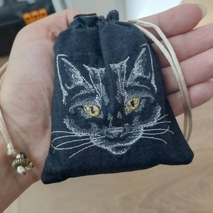 Embroidered Cat Drawstring Bag, Handmade, Silk Lined - Etsy