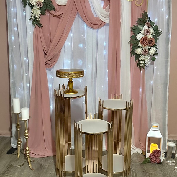 Set of 3 Pcs Plinths- Gold Round Metal Plinths Wedding Backdrop Stand ...
