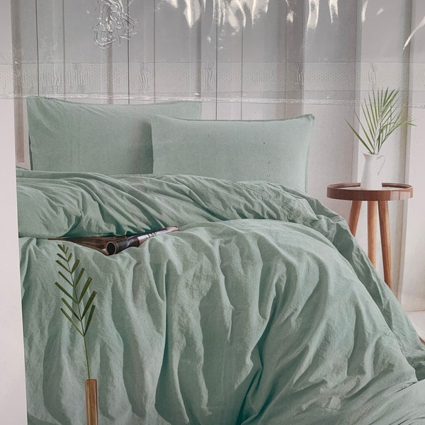 Stonewashed bedding set 3 pcs - 1 Duvet cover + 2 Pillow cases  - Cinnamon, Terracotta Bed Linen,  King, Queen, Double Full