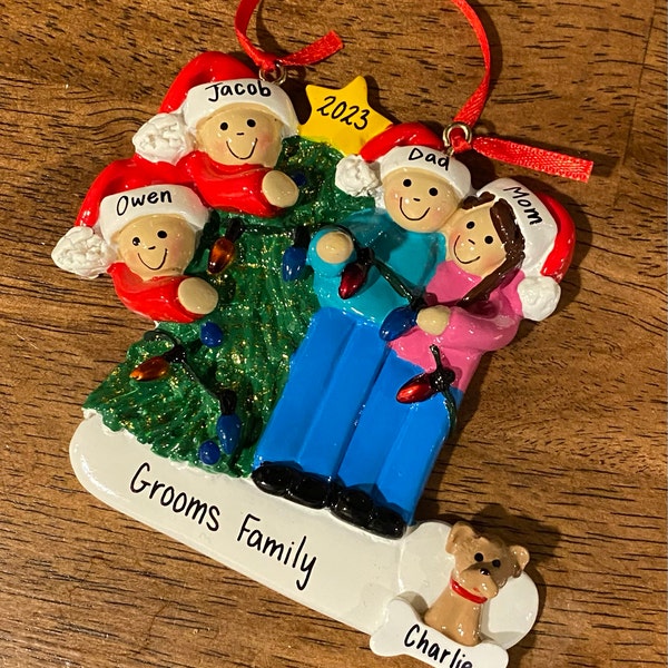 Family of 4 Personalized Ornament With Custom Dog Added -family of 4 ...