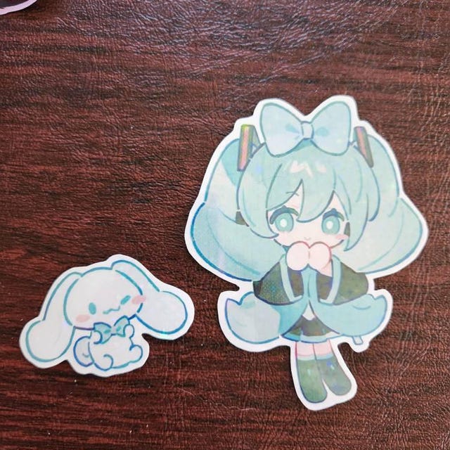 Hatsune Miku Cinnamon Roll Chibi Sticker: Holographic Star, Water