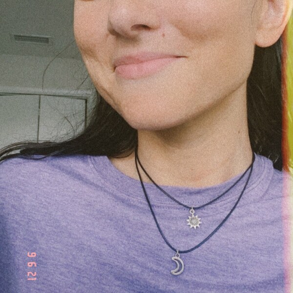 Double Choker Necklace Silver / Gold Sun and Moon Charms 90s Layered ...