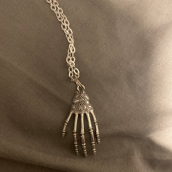 thumbnail image 2 of Skeleton In Shackles Gothic Necklace - 24" Box Chain With Skull Pendant - Goth Halloween Jewelry 2 of 5