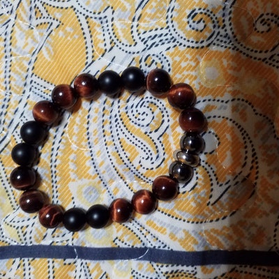 EOEMY 8''L 10mm Black Onyx Lava Hematite Tigers Eye Gemstone Men'S EOEMY 8''L 10mm Black Onyx Lava Hematite Tigers Eye Gemstone Men'S