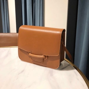 Box Shaped Leather Shoulder Bag With Adjustable Strap - Etsy