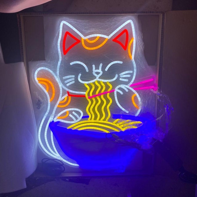 Fortune Cat Ramen Neon Sign ,ramen Japanese Noodles LED Neon Sign