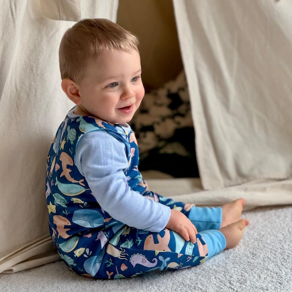 Soft Cotton Baby Summer Suit – Cute Green Whale Print (Half Sleeve) main image 0