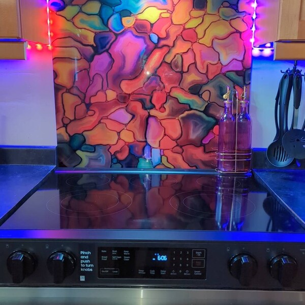 Stove Backsplash Glass Panel, Kitchen Wall Decor, Stove Top Back Cover ...