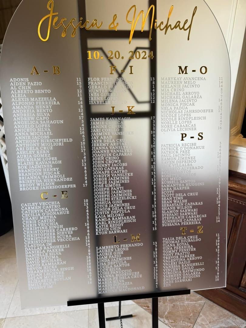 Sitzplan für die Hochzeit – Acryl-Sitzplan – Tisch-Sitzplan – Alphabetischer Sitzplan – Sitzplanschild