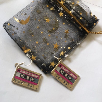 Cassette Tape Earrings For Women - Retro 70s 80s Dangle Earrings, Punk Funny Drop Earrings In Gold, Silver, Or Rosy Red