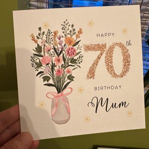 70th Birthday Card For Mum – Pink Floral Butterfly Design, Blank Inside, 5x7 Inches, Thick 280gsm Card, Sustainable Envelope