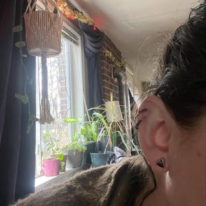 Customer photo from Emily, Dainty Red Triangle Garnet Stud Earrings