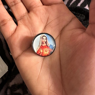 Virgin Mary Picture Plugs – Screw On Steel Gauges (16g To 1 Inch) By Mystic Metals