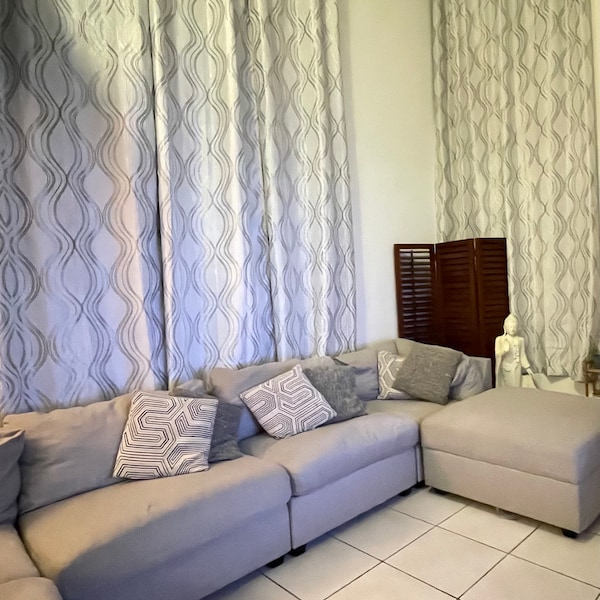 Ikiriska Extra Long Jacquard Curtains – 18ft Length, 100" Wide, Grommet Top, Diamond Pattern (Beige/Gray)