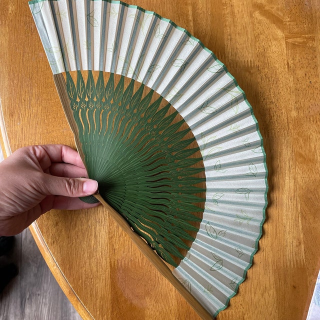 Beautiful Green Leaf Pattern Folding fan, Tree of life hand fan