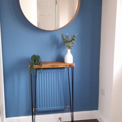 Solid Oak Hand-made Console Table With Black Three Pin Hairpin Legs ...
