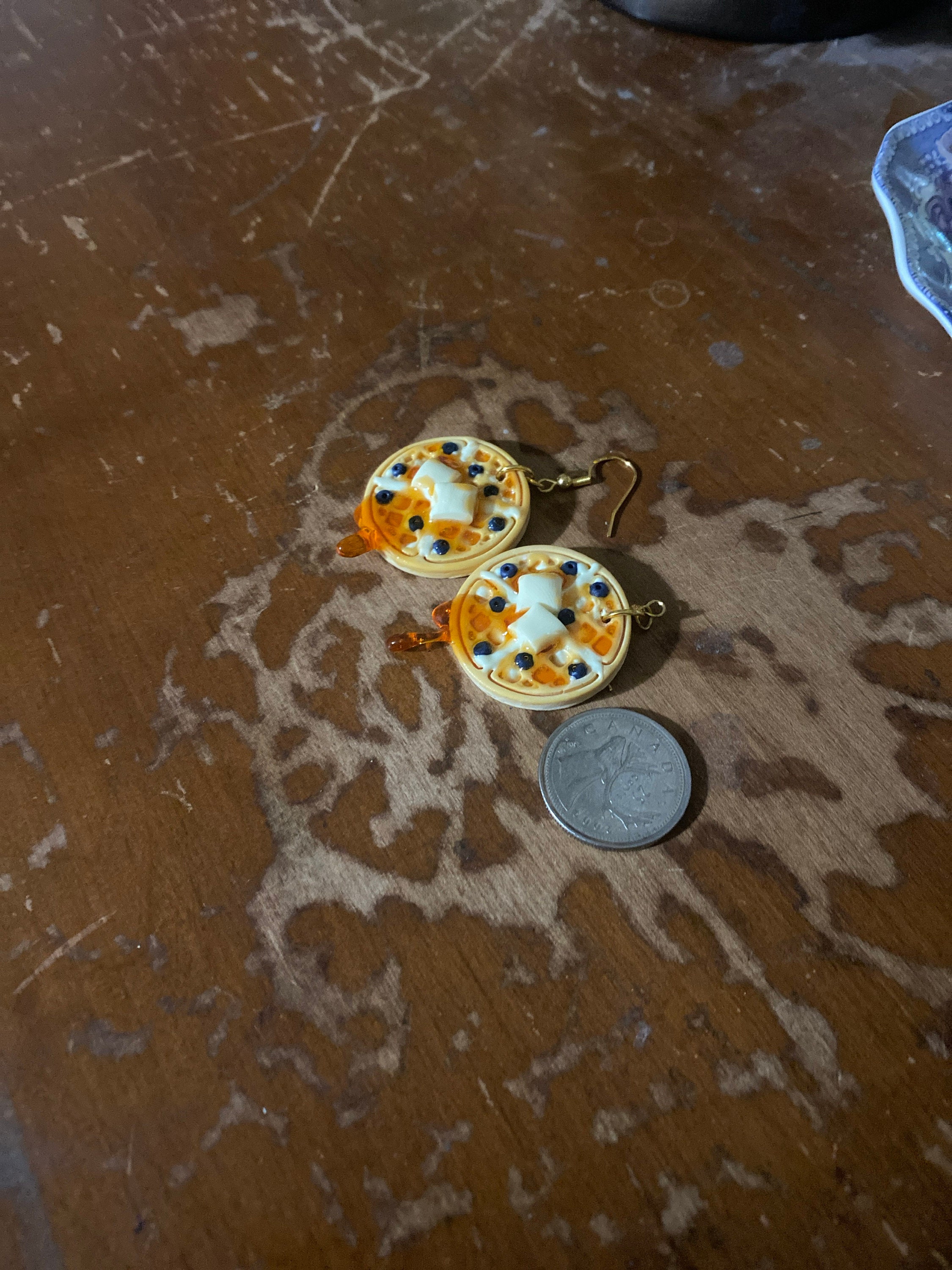 Waffle earrings,  Blueberry waffle earrings, butter waffle earrings