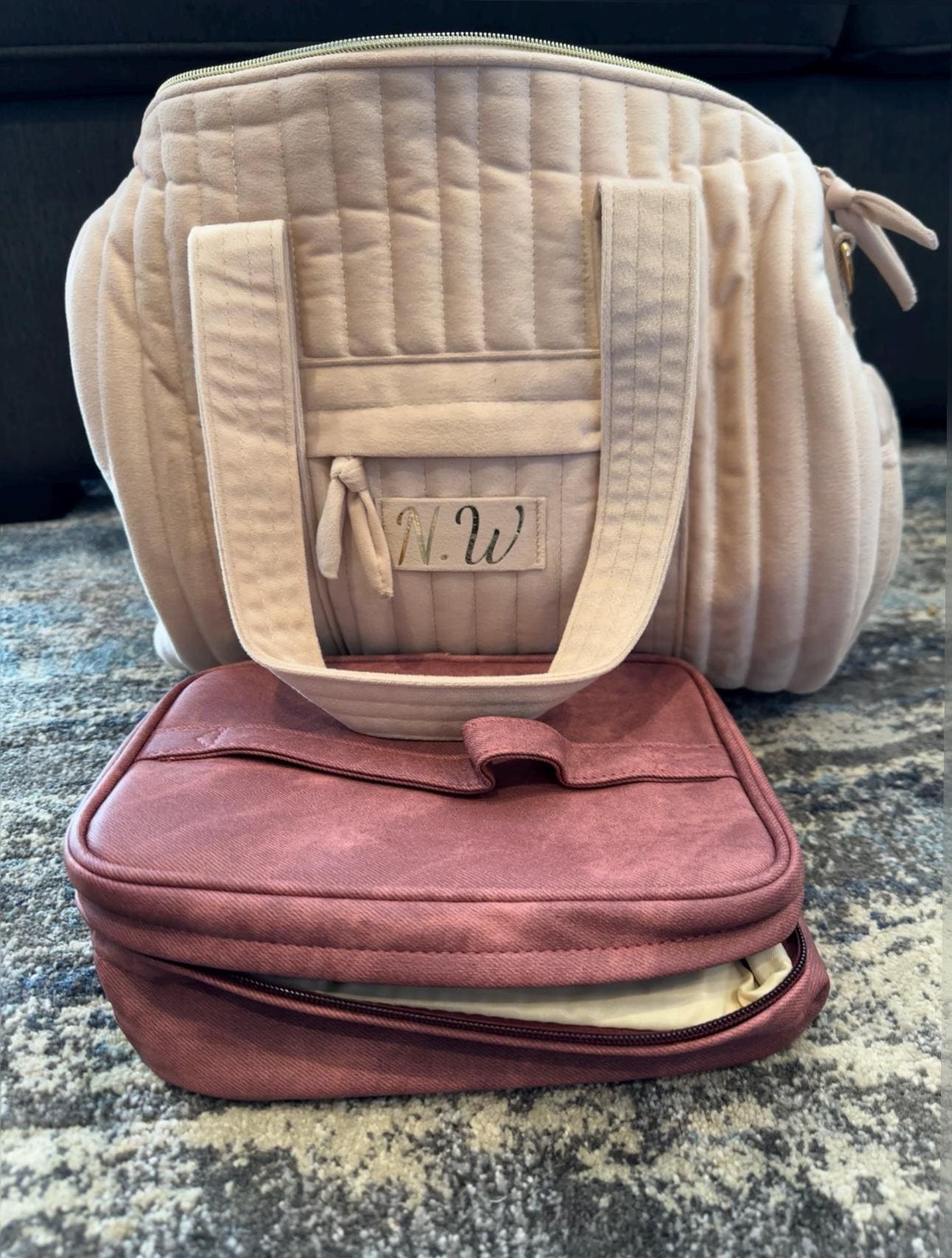 Personalized Velvet Duffle Bag with Small Pouch, Custom Name Duffel Bag, Carry-On Bag, Small Gym Bag, Weekender Overnight for Women & Girls