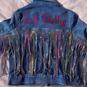 Customized Jean Jacket rhinstone Fringe - Etsy