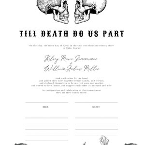 NOVA Skull Wedding Marriage Certificate Template, Gothic Wedding ...