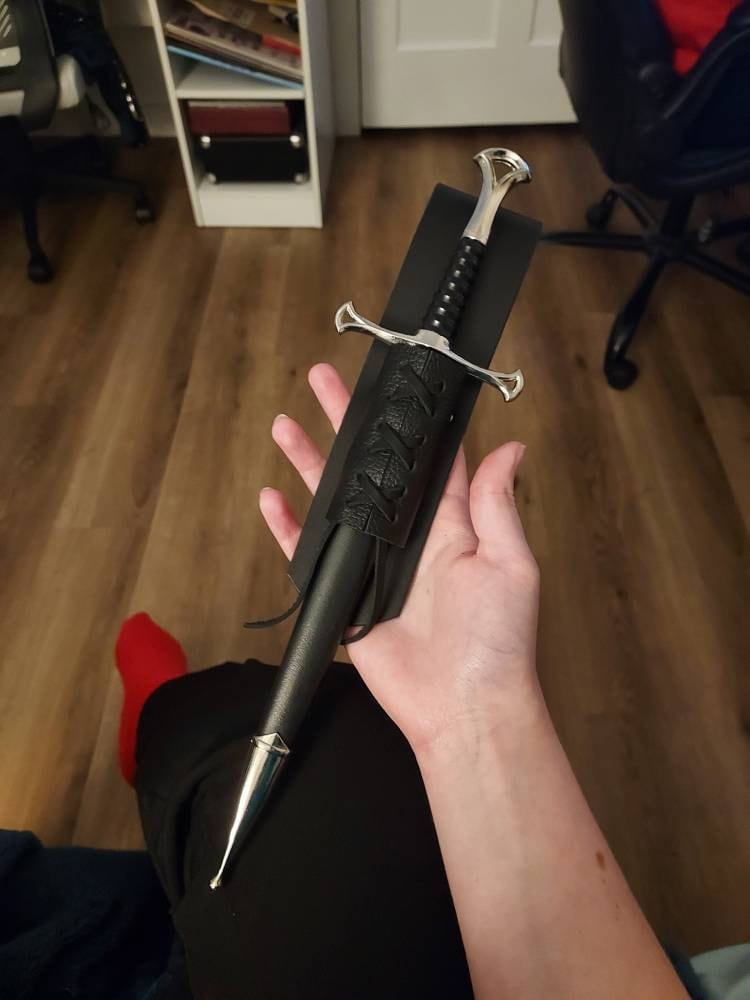 14&quot; Anduril Dagger with Sheath and Leather Frog. Short Sword, Knife Scabbard for Renaissance, Cosplay, Pirate, Medieval, Halloween, Birthday