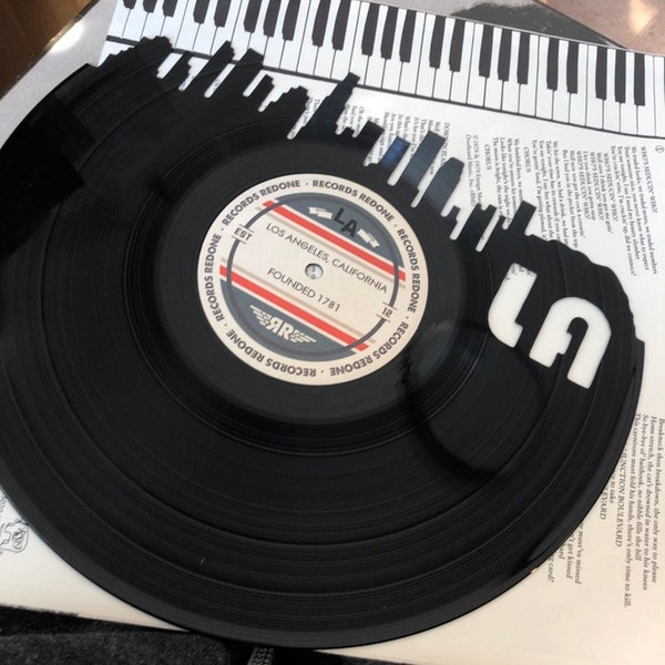 Los Angeles Skyline Records Redone Label Vinyl Record Wall Art - Unique ...