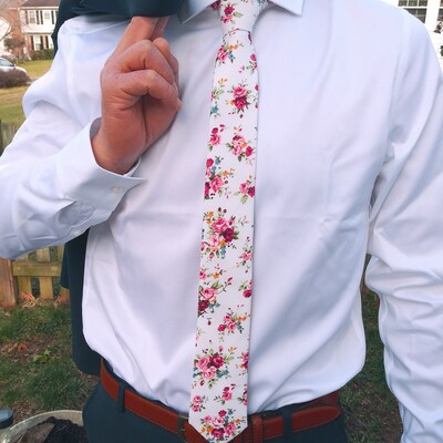 mens grey floral tie