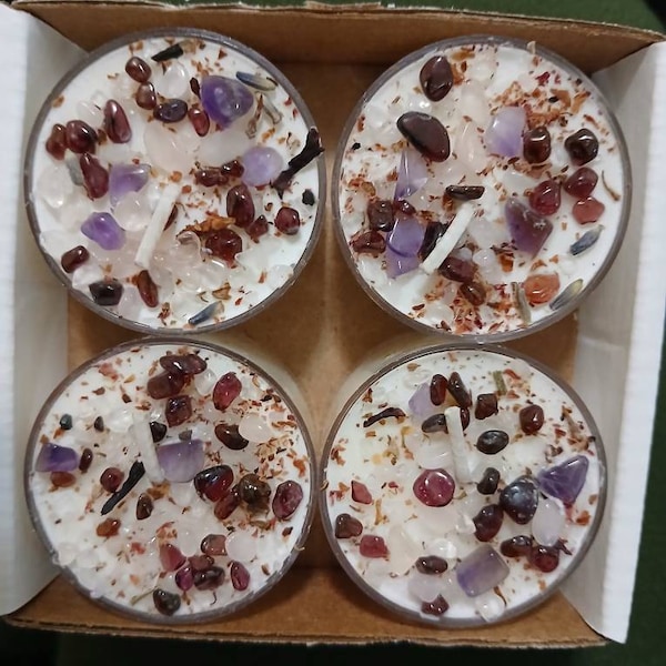 Crystals & Herbs Tealight Candles - Soy Candles - Aromatherapy Candles ...