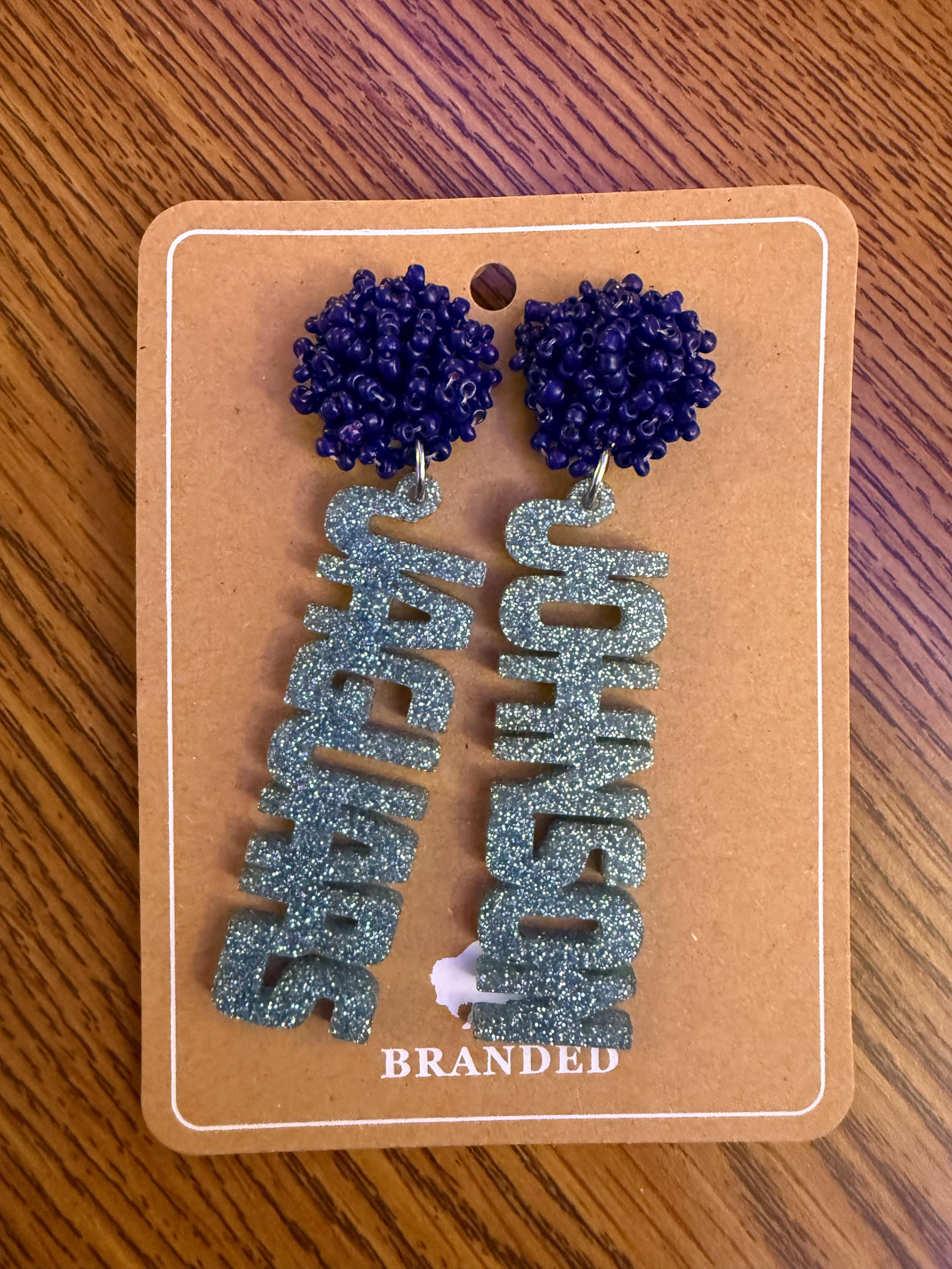 Personalized Custom Game Day Earrings 3/4 inch bead topper-High School-College-Football-Team Name-Spirit Wear Gear-Birthday Gift