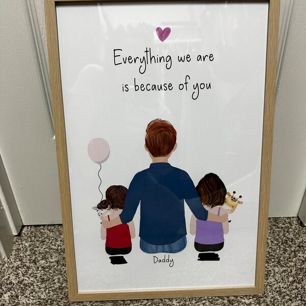 Personalized Framed Wall Art Father and Kids, Toddlers and Dad Portrait ...