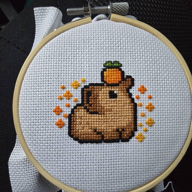 Mini Cross Stitch Pattern - Capybara Embroidery Design (PDF