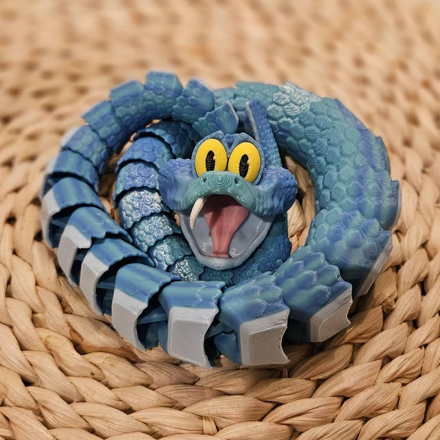 3D Printed Articulated Blue Snake Toy,zootopia Gary Snake
