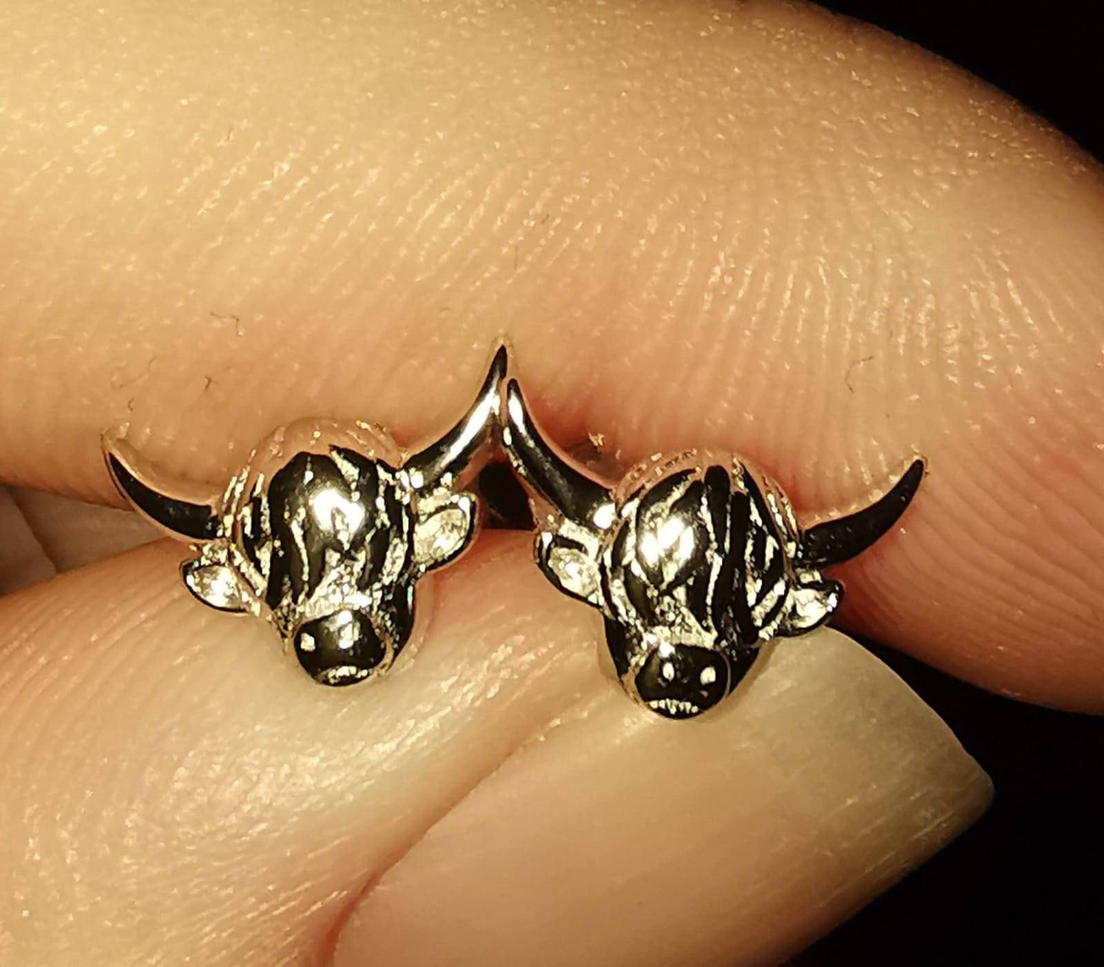 Highland Cow Stud Earrings in Sterling Silver, Cow Stud, Bull Earrings, Petite Earrings, Small Cow Stud, Scotland, Scottish