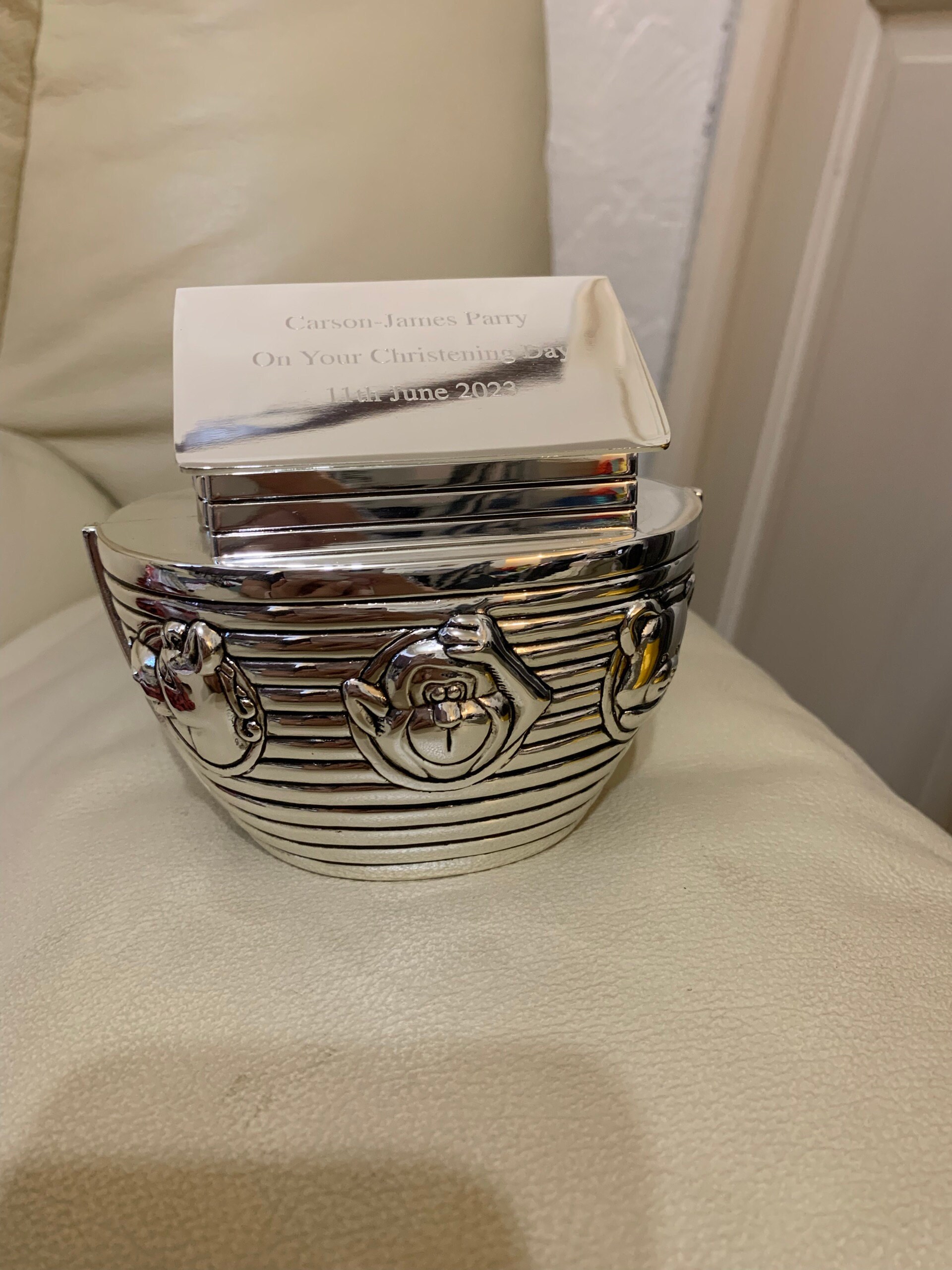 Noah&#39;s Ark Money Box Christening Baptism Gift Ideas New Born Baby 1st Birthday Personalised Engraved Gifts