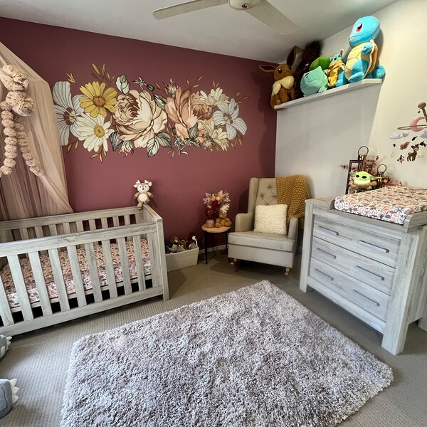 Soft Nursery Floral Wall Decal | for Kids Vintage Peony Flower Wall ...