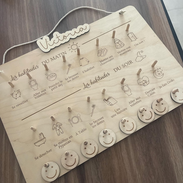 Tableau des routines enfants en bois personnalisé | Routine du matin et ...