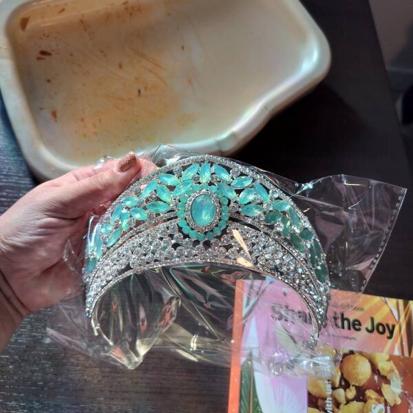 Tiara Corona Adulto 6.5cm Cristallo Rosso E Oro – Matrimonio Festa Pageante - Foto 2